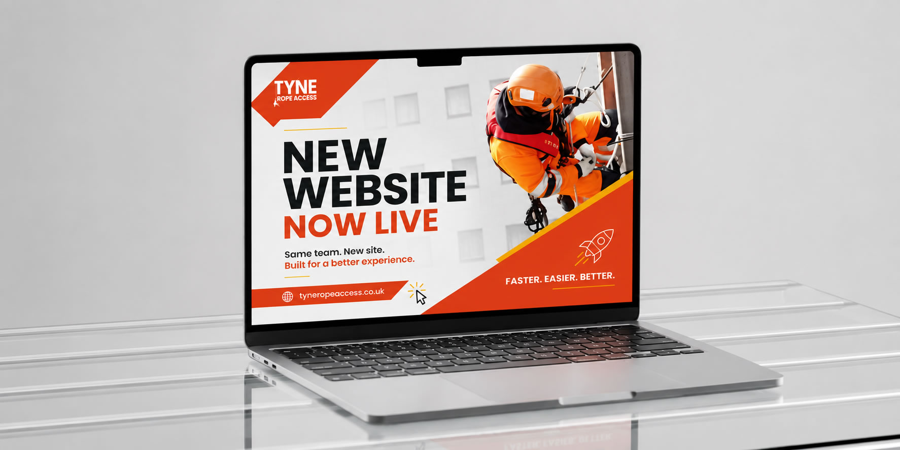 Mockup of the new Tyne Rope Access website shown on a laptop screen