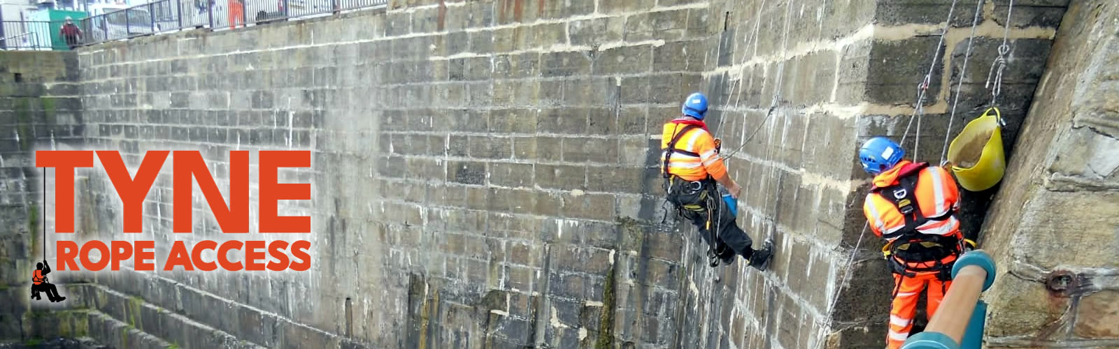 Repointing work on the Whitley Bay coastal wall, a different angle