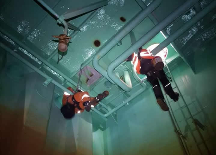 Interior view of ballast tank repair work